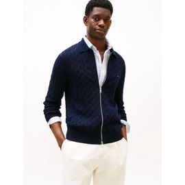 Pull En Maille Torsadée Zippé Classic Cable Polo Zip Through/Navy Blue - Xl