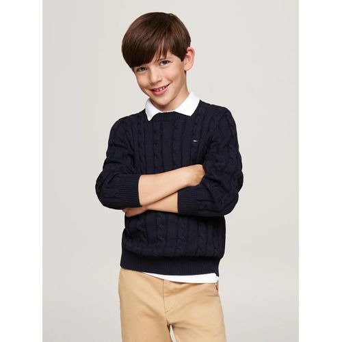 Pull En Maille Torsadée À Col Ras-Du-Cou Essential Reg Cable Sweater/Navy Blue - 74 Cm
