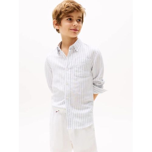Chemise À Rayures En Lin Mélangé Linen Blend Striped Shirt Ls/Breezy Blue Stripe - 164 Cm