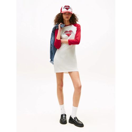 Robe T-Shirt Courte Et Moulante Tommy Girl Tommy Girl Raglan T-Shirt Dress/Ivory Marl / Primary Red - Xs