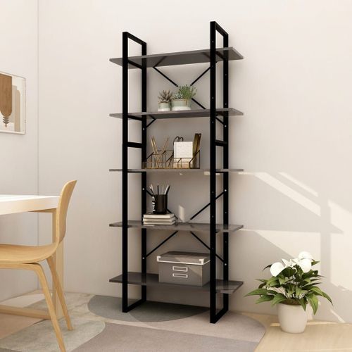 Vidaxl Bibliothèque À 5 Niveaux Gris 80x30x175 Cm Bois D'ingénierie