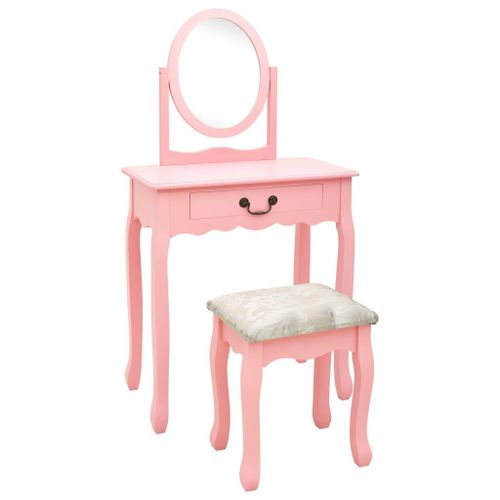 Vidaxl Coiffeuse Et Tabouret Rose 65x36x128 Cm Bois De Paulownia Mdf
