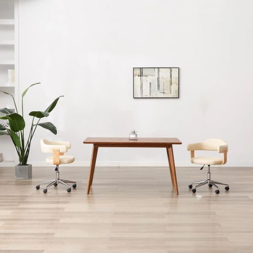 Vidaxl Chaise Pivotante De Bureau Crème Bois Courbé Et Similicuir
