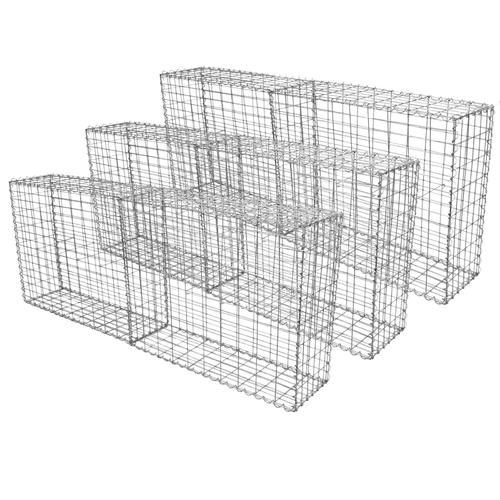 Lot de 6 Paniers de Gabions Argentés en Acier Galvanisé pour Projets d?Aménagement Extérieur, Murs de Soutènement, Clôture de Jardin. 100 x 80 x 30cm