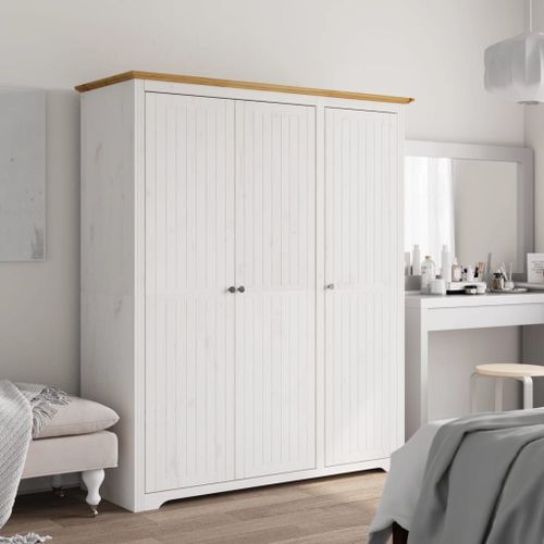 Vidaxl Garde-Robe Bodo Blanc Marron 146x53,5x173 Cm Bois Massif De Pin