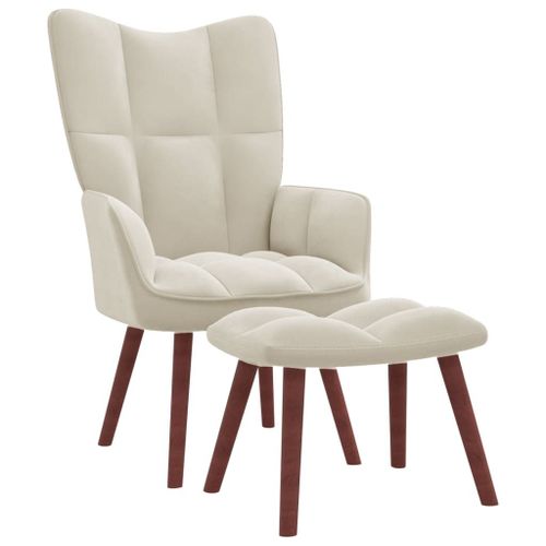 Vidaxl Chaise De Relaxation Avec Repose-Pied Blanc Crème Velours