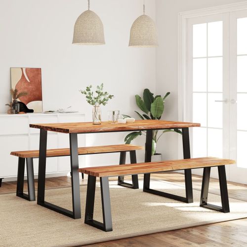 Vidaxl Ensemble À Manger 3 Pcs Avec Bord Vivant Bois Massif D'acacia
