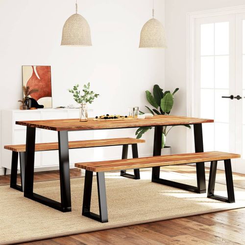 Vidaxl Ensemble À Manger 3 Pcs Avec Bord Vivant Bois Massif D'acacia