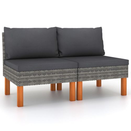 Vidaxl Canapés Centraux 2 Pcs Résine Tressée Et Bois D'eucalyptus