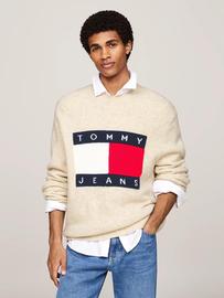 Pull Effet Chiné Avec Laine À Badge Drapeau Tjm Reg Melange Flag Sweater/Newsprint Melange - Xxxl