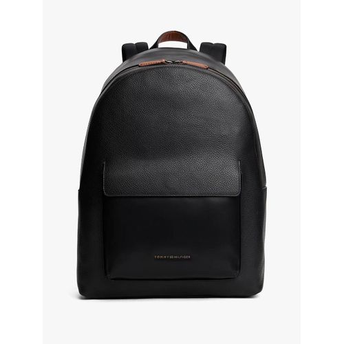 Sac à dos casual en cuir à logo en métal TH CASUAL PREP LEATHER BACKPACK/Black