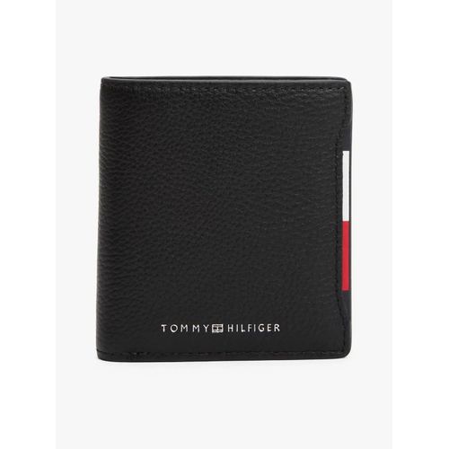Portefeuille à trois volets en cuir à logo TH CENTRAL TRIFOLD/Black