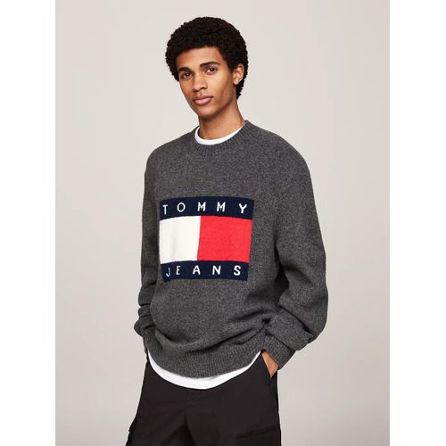 Pull Effet Chiné Avec Laine À Badge Drapeau Tjm Reg Melange Flag Sweater/New Charcoal Melange - Xs
