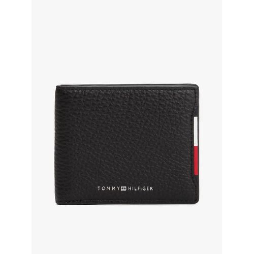 Portefeuille à deux volets en cuir grain fin TH CENTRAL MINI CC WALLET/Black
