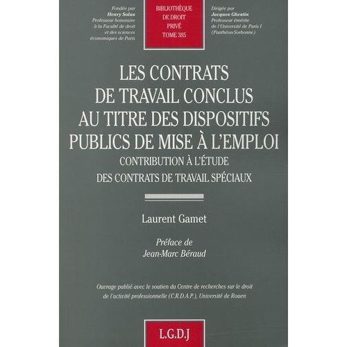 Les Contrats De Travail Conclus Au Titre Des Dispositifs Publics De Mise A L'emploi - Contribution A L'etude Des Contrats De Travail Speciaux