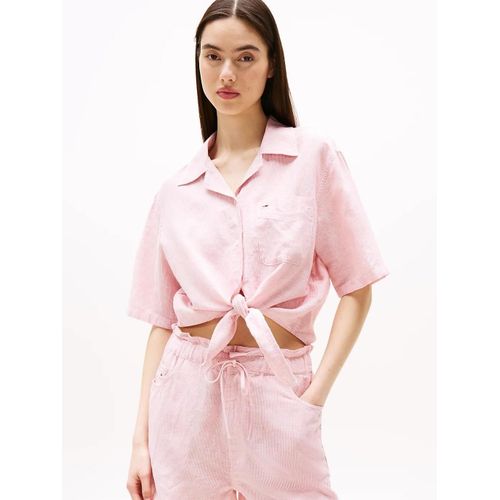 Chemise Courte Décontractée À Manches Courtes Tjw Crp Linen Ss Shirt/Precious Pink/Stripe - S
