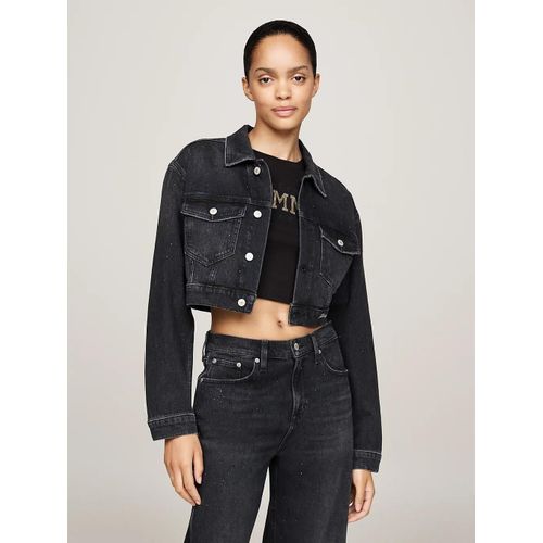 Veste Boxy Courte En Denim À Paillettes Boxy Fit Crop Jacket Dh6182/Denim Black - M