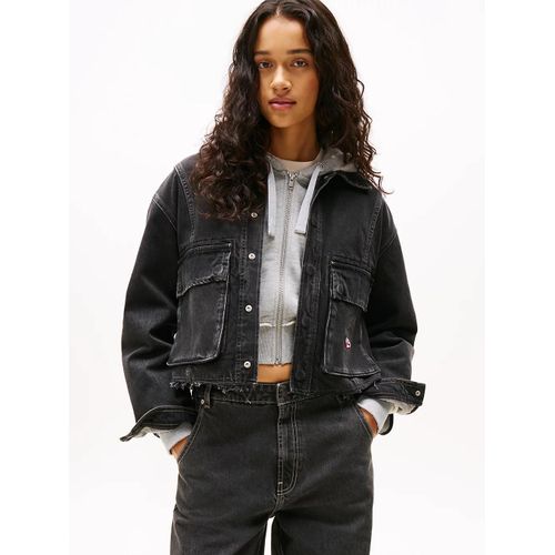 Veste Courte En Denim À Ourlet Effiloché Tjw Cropped Jacket Washed Black/Dark Grey - Xxs