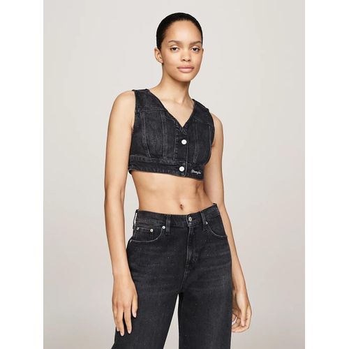 Gilet Court Sans Manches En Denim Pailleté Cropped Button Vest Dh6182/Denim Black - Xl