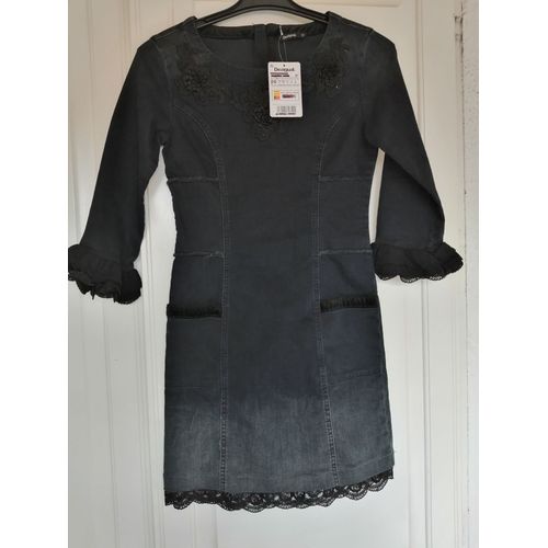 Robe En Jean Noir Et Dentelle Desigual Taille 36 Neuve Avec Étiquette