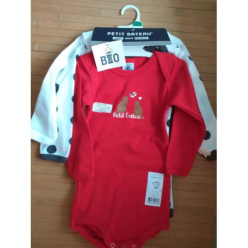 Petit Bateau Lot De 3 Bodies Manche Longue Bio