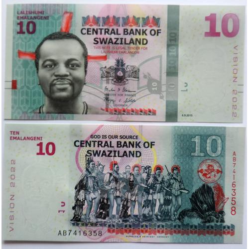 Billet De 10 Emalangeni Du Swaziland De 2015