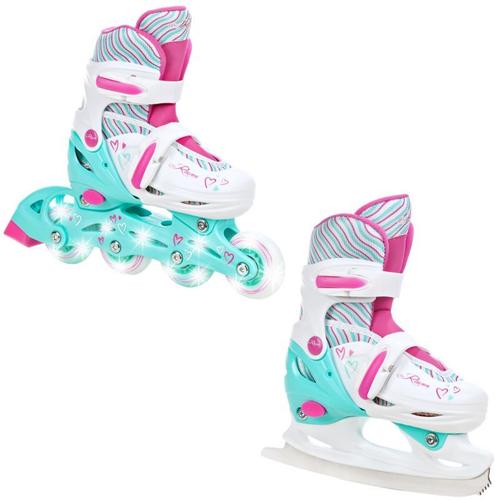 Roller En Ligne Loret Roues Led Du 30 Au 33 + Patin A Glace Enfant Mixte Taille Ajustable Blanc/Bleu/Rose Raven