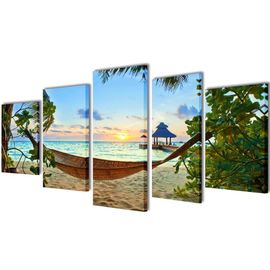 Prolenta Premium - Set De Toiles Murales Imprimées Plage Avec Hamac 100 X 50 Cm