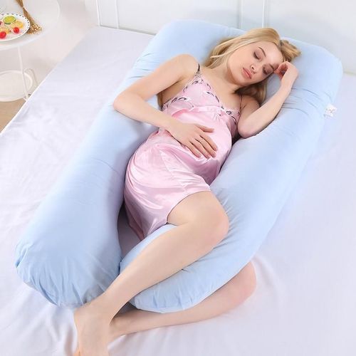 Oreiller De Soutien De Sommeil Pour Le Côté De Forme De U D'impression De Lapin De 100% De Coton De Femmes Enceintes, Rose-Mauve