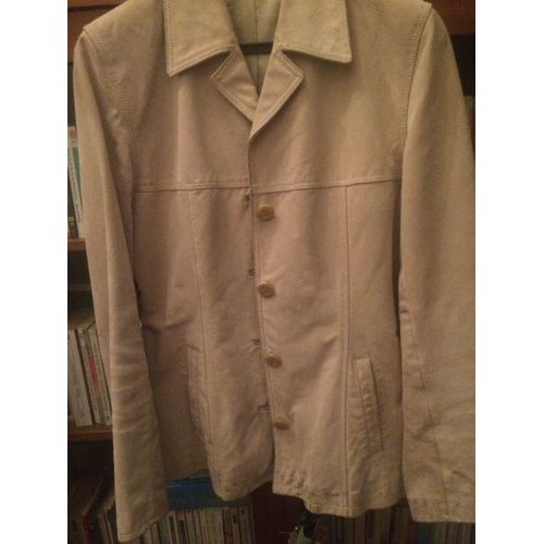 Veste Femme En Cuir Blanc Écru (Daim) T 42 (Xl)