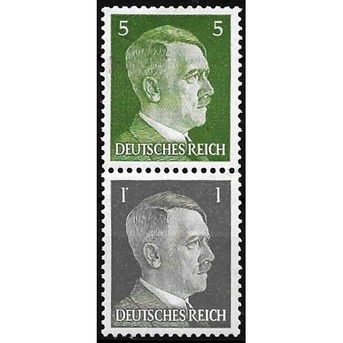 Allemagne, 3ème Reich 1941 / 43, Belle Paire Attachée Timbres Neufs* Yvert 705 708, Chancelier Hitler, 1pf. Gris Noir Et 5pf. Vert.