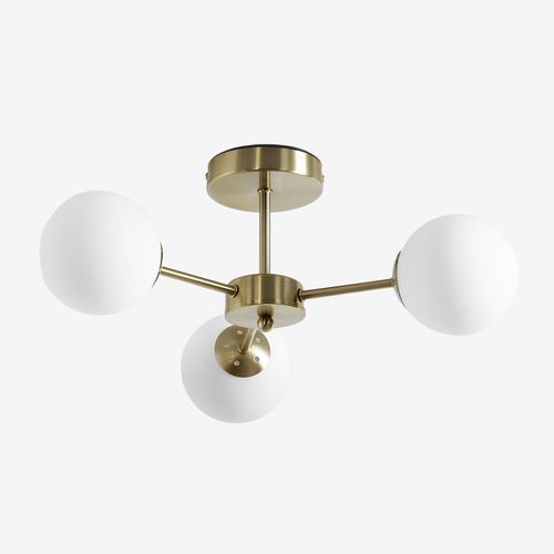 Plafonnier Avec 3 Boules De Verre Uvol Doré