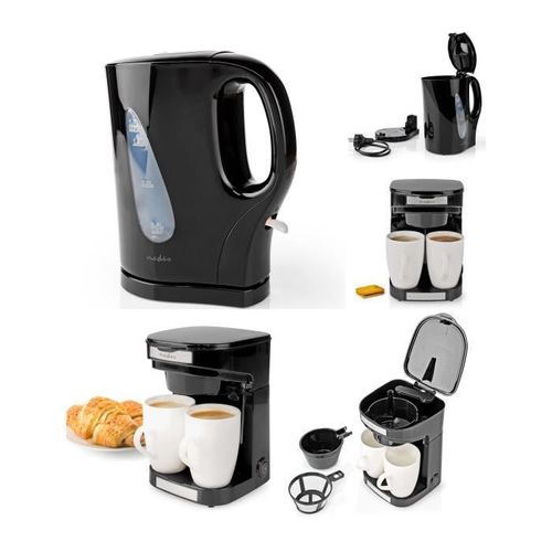 Cafetière Électrique 2 Tasses Duo 2 X 0.25l Filtre Permanent Lavable 450w Noir Arrêt Automatique + Bouilloire Électrique 2200w Noir
