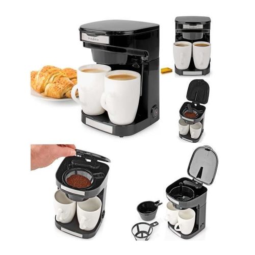 Cafetière Électrique 2 Tasses Duo 2 X 0.25l Noire Laquée Filtre Permanent Lavable 450w Noir Arrêt Automatique