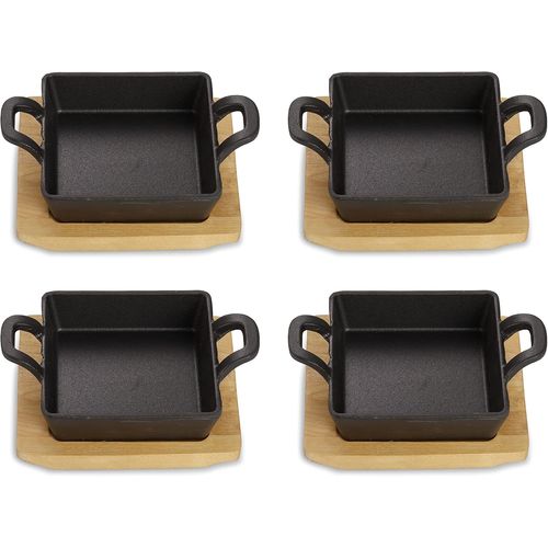 KGABERY-Bol En Fonte,Poêles De Service,Plat De Service Carré Avec Planche De Service,Petite Poêle À Frire Pour Barbecue,Déjà Cuite,Allant Au Four Et Au Barbecue,Idéale Pour Le Service,4 Pcs.
