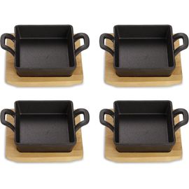 KGABERY-Bol En Fonte,Poêles De Service,Plat De Service Carré Avec Planche De Service,Petite Poêle À Frire Pour Barbecue,Déjà Cuite,Allant Au Four Et Au Barbecue,Idéale Pour Le Service,4 Pcs.