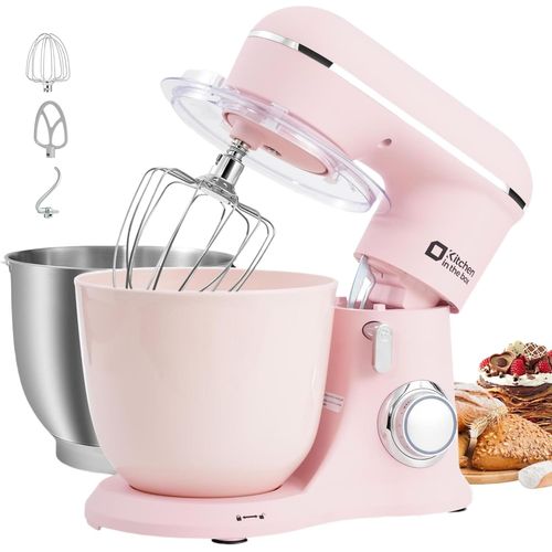 KGABERY-Robot Pâtissier,4.5L+5L 2Bols Robots De Cuisine,10 Vitesses Batteur Electrique Cuisine,1300W Pétrin Professionnel Avec Fouet,Batteur,Crochet (Rose)