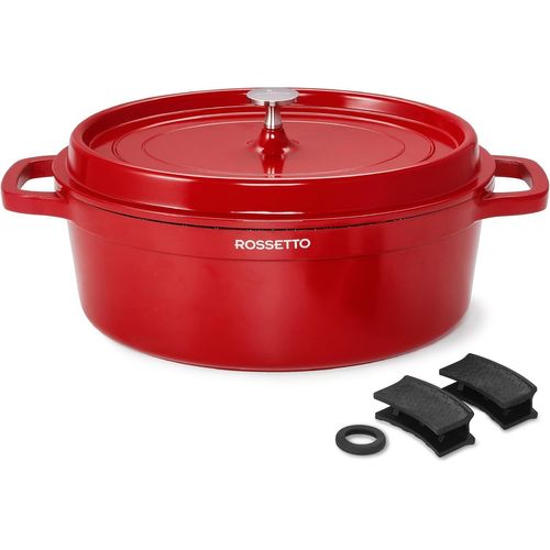 Kgabery-6,3l Cocotte Ovale En Fonte D¿Aluminium,Revêtement Antiadhérent En Céramique.Couvercle Avec Picots Saveurs.Compatible Tous Feux Dont Induction Et Au Four Jusqu¿À 220° (31cm,Rouge)