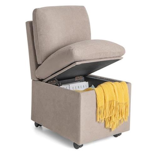 Costway Fauteuil De Salon Moderne Sans Accoudoirs Avec Rangement En Tissu Avec Roulettes Résistantes, Housse Amovible, 48x61,5x84cm