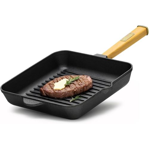 KGABERY-Poêle À Steak En Fonte 28 Cm Avec Manche En Bois-Convient Pour Barbecue À Gaz,Four,Foyer,Tous Feux Dont Induction