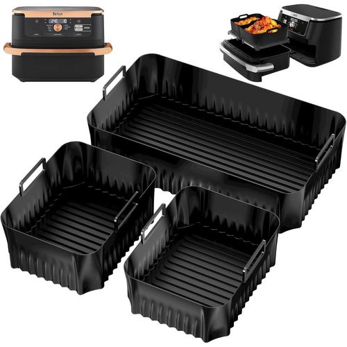 Kgabery-3pcs Moule Silicone Air Fryer,Réutilisable Accessoires Pour Friteuse À Air,Rectangle Panier Friteuse En Silicone,Anti-Adhésive Doublures De Pot Pour Airfryer,Micro-Ondes,Moule À Gâteau