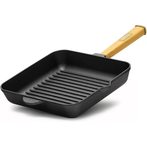 KGABERY-Poêle À Steak En Fonte 26 Cm Avec Manche En Bois-Convient Pour Barbecue À Gaz,Four,Foyer,Tous Feux Dont Induction