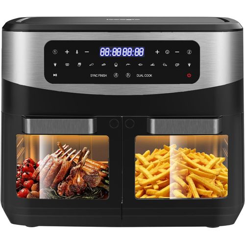 KGABERY-Air Fryer 12 L Friteuse Sans Huile-Friteuse À Air Chaud Avec 10 Programmes,2 Tiroirs,Fenêtre Visible,Panneau Tactile Led,Fonctions Match Cook&Smart Cook,2600W,Noir