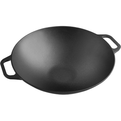 KGABERY-Wok En Fonte Émaillée Induction 35,5Cm,Convient Pour Le Feu,Le Barbecue,Le Four,La Plaque Vitrocéramique,Le Gaz,Cast Iron Skillet Sans Toxicité,Sans Ptfe Ni Pfoa