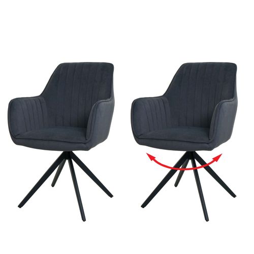 Lot De 2 Chaises De Salle À Manger Hwc-L79, Chaise De Cuisine Fauteuil Chaise Avec Accoudoirs, Pivotante Auto-Position Tissu/Textile   Anthracite
