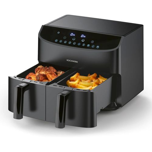 KGABERY-Rachs Friteuse À Air Chaud À Double Chambre 7L|Friteuse Numérique En Acier Inoxydable Avec Écran Tactile,10 Programmes&2 Chambres De 3,5L|Friture D'Aliments Sans Huile