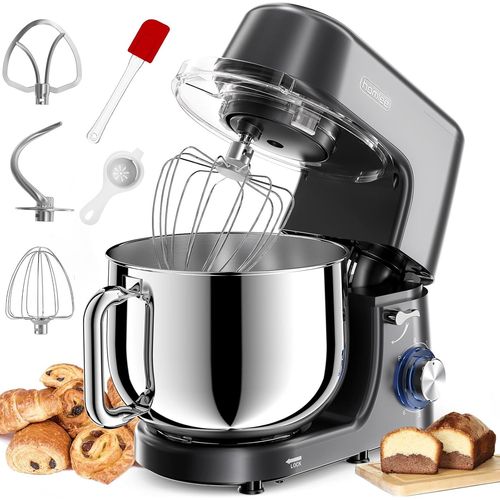 KGABERY-Robot Patissier 2000W 7,2L Professionnel Robot Pâtissier Petrin ¿Multifonctions Robot Cuisine Faible Bruit Batteur Sur Socle Avec Bol En Acier Inoxydable,Fouet,Batteur,Crochet,6 Vitesses