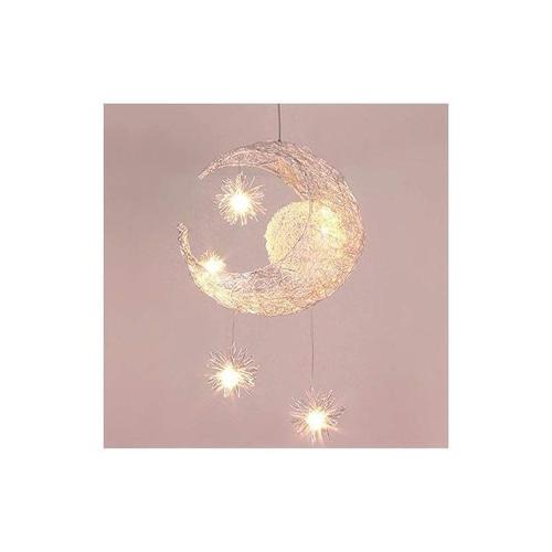 Lustre Suspension Industrielle Lune Étoiles Led Plafonnier Luminaire Aluminium Avec 5 Ampoules Pour Enfants Chambre (Lumière Blanche Chaude)