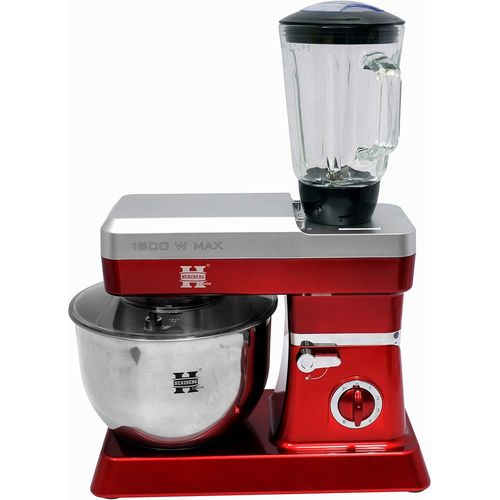 KGABERY-Hg5065-Rd,Robot Petrin Multifonction,Blender En Verre 1.7L,Puissance 1800 W Max,Réglage De 6 Vitesses,Capacité Du Bol 6.5L,Inox,Couleur Rouge