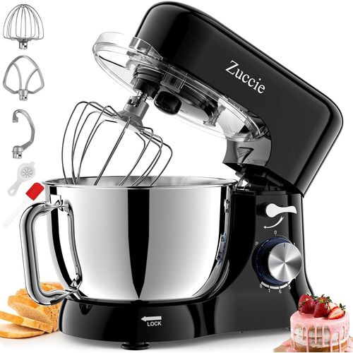 KGABERY-Robot Patissier,5 L Robot Pâtissier,1000W Robot Cuisine Avec Fouet,Batteur,Crochet,Bol D'Acier Inoxydable Et Pare-Éclaboussures,8+P Vitesses Robot Pétrin Professionnel (Noir)